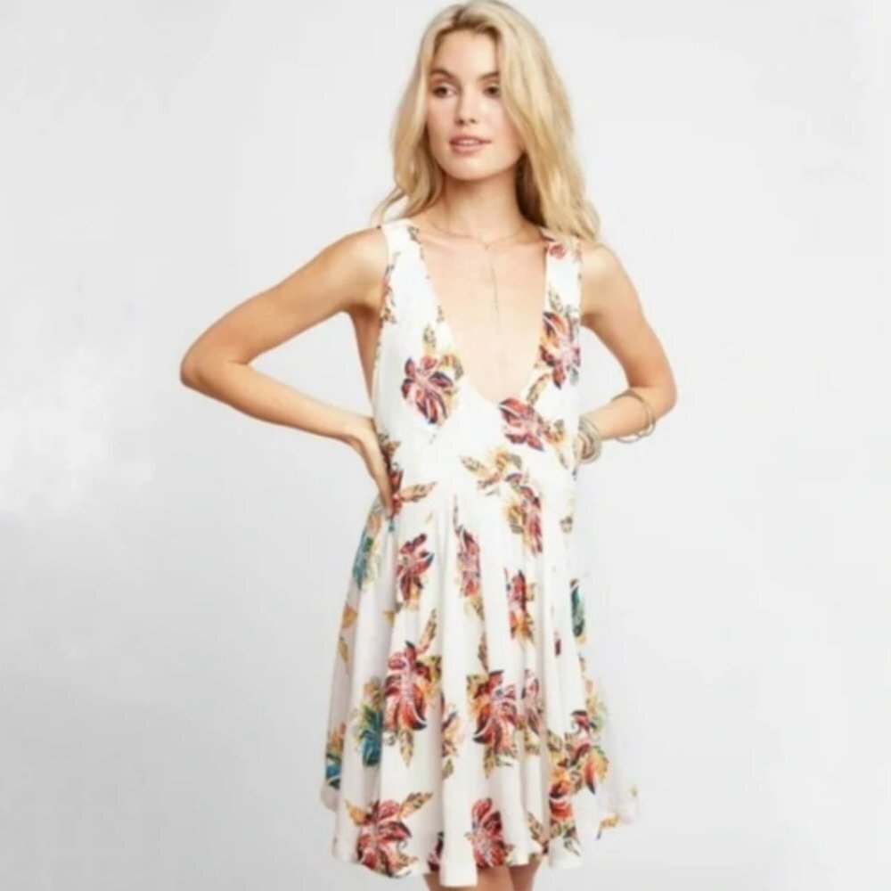 FREE PEOPLE Thought I Was Dreaming Floral Mini Dress Ivory Medium